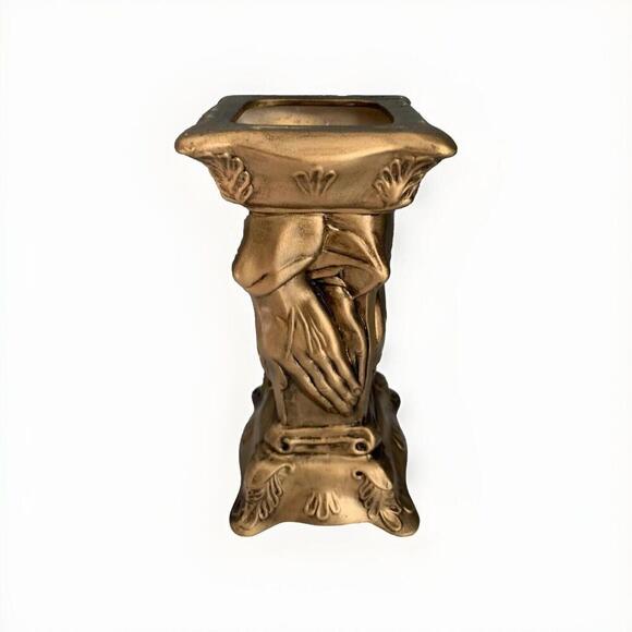 Vintage Ceramic Praying Hands Vase Gold Signature Hand Made Painted 1974 Decor - Picture 3 of 11